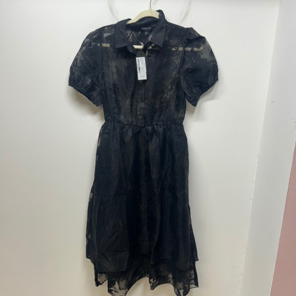 NWT Disturbia Spectre Layered Midi Shirt Dress Black Burnout Floral US 6 - Picture 4 of 14
